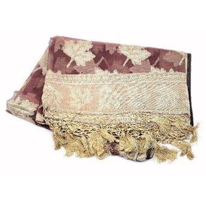 Elegant Brocade and Organza Tablecloth Maple Leaf Design 42" x 84" Made in India